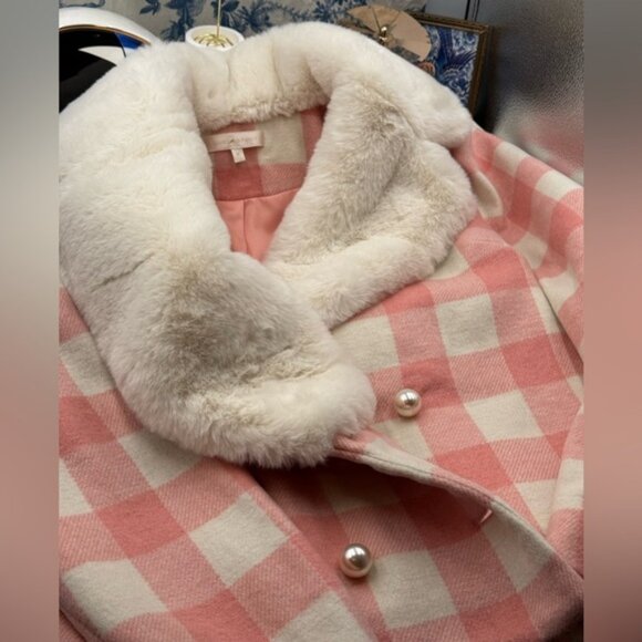 🆕 LOVESHACKFANCY 🧿 NWOT Dumont Faux Fur Collared Jacket, Crisp Peach - Sz M - Picture 13 of 16